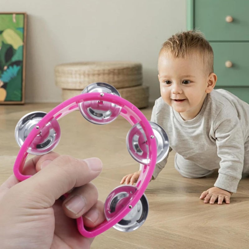 CashBeat 2-Pack Pink Handheld Tambourines with 4 Jingle Bells Each, Mini Plastic Half-Moon Percussion Instruments for Adults, School Music Class, Band and Party - Image 5